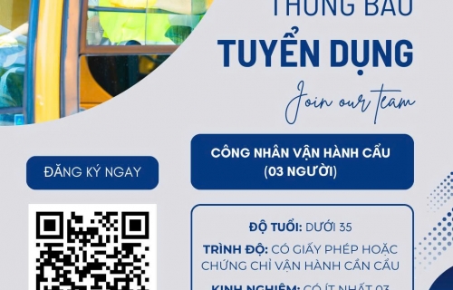 THÔNG BÁO: Về việc gia hạn thời gian nhận hồ sơ vị trí Công nhân Vận hành cẩu -  Tuyển dụng lao động Tháng 01/2026