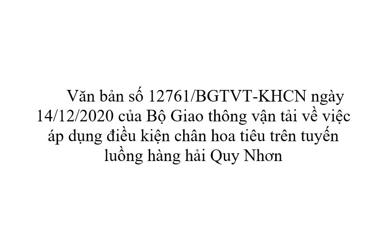 Văn bản số 12761/BGTVT-KHCN ngày 14/12/2020 của Bộ Giao thông vận tải về việc áp dụng điều kiện chân hoa tiêu trên tuyến luồng hàng hải Quy Nhơn